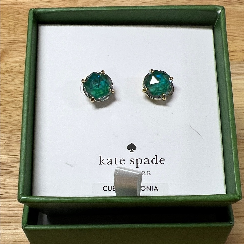 kate spade Teal Crystal Round Stud Earrings in Gold-Tone